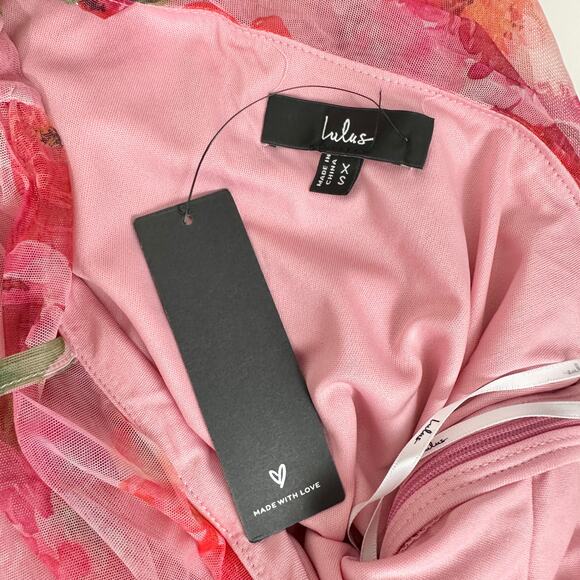 Lulus Blossoming Excellence Pink Floral Mesh Ruched Midi Dress Party XS NWT - Picture 10 of 11